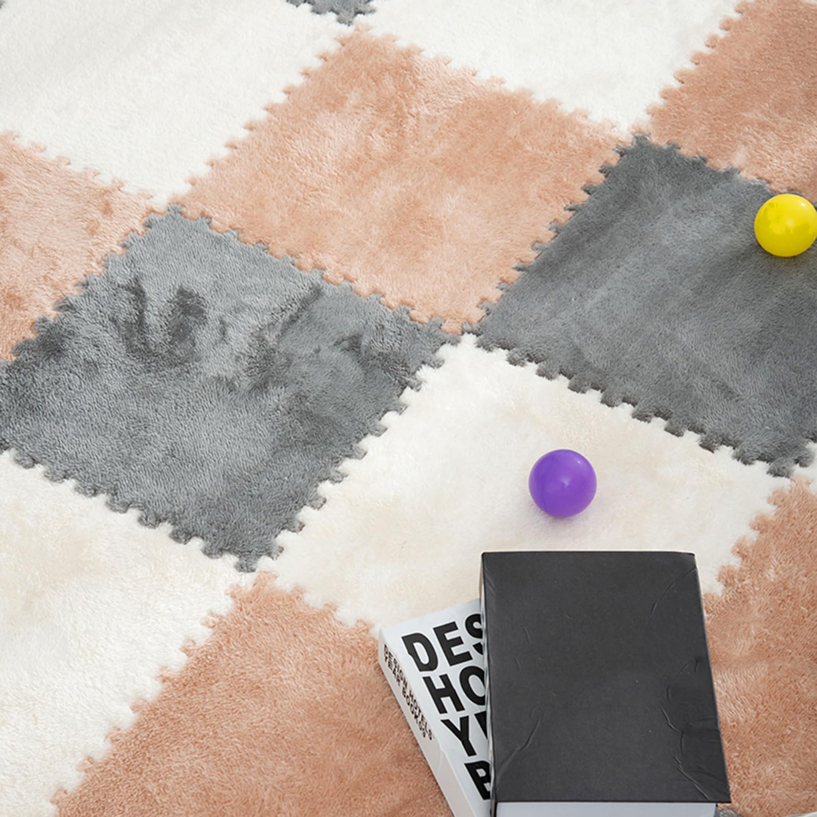 10pcs Carreaux De Sol en Mousse, Tapis De Jeu en Mousse pour Chambre à Coucher, Tapis De Jeu en Peluche Puzzle 12"x12" Dalles De Moquette Imbriquées, Tapis De Sol en Mou(Color:Blanc+Café Clair+Gris)
