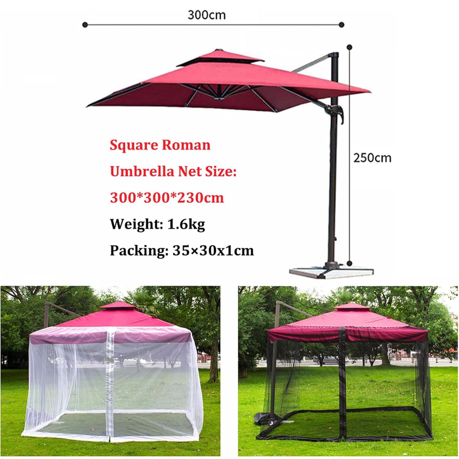Zanzariera per Ombrellone 3x3, Rete Antizanzare per Ombrellone da Giardino Esterno, Universale Regolabile Schermo con porta a cerniera per Gazebo Ombrelloni tavoli da patio, AntiVento (Nero)