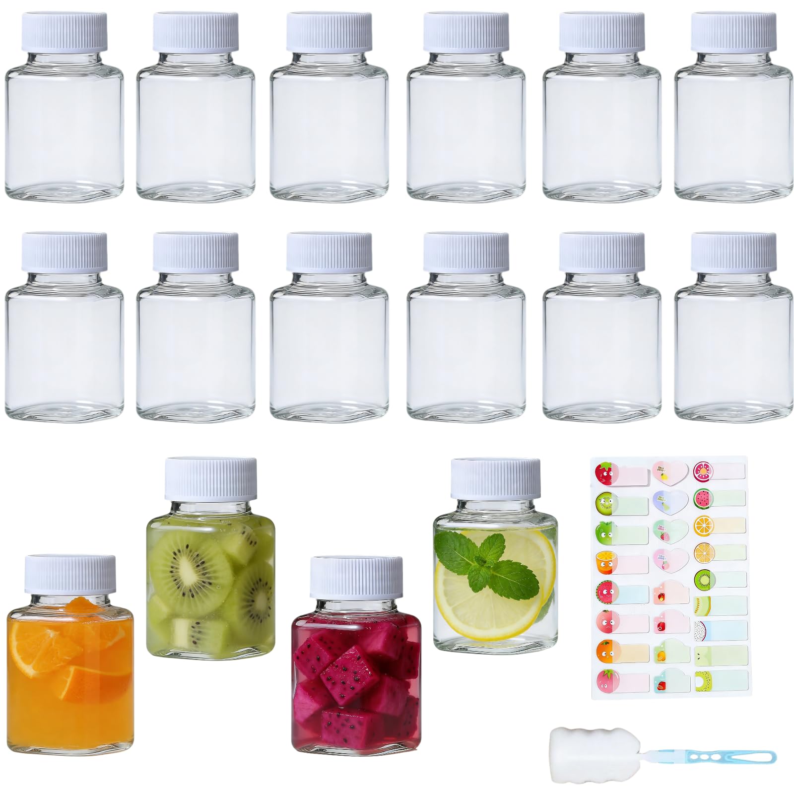 ROVENLIFEGO 16 Pack 100ml Plastic Bottles With Lids, Leak-Proof Small Juice Bottles Clear Empty Containers For Ginger Shots,Drink, Smoothie, Milk, Water, Reusable