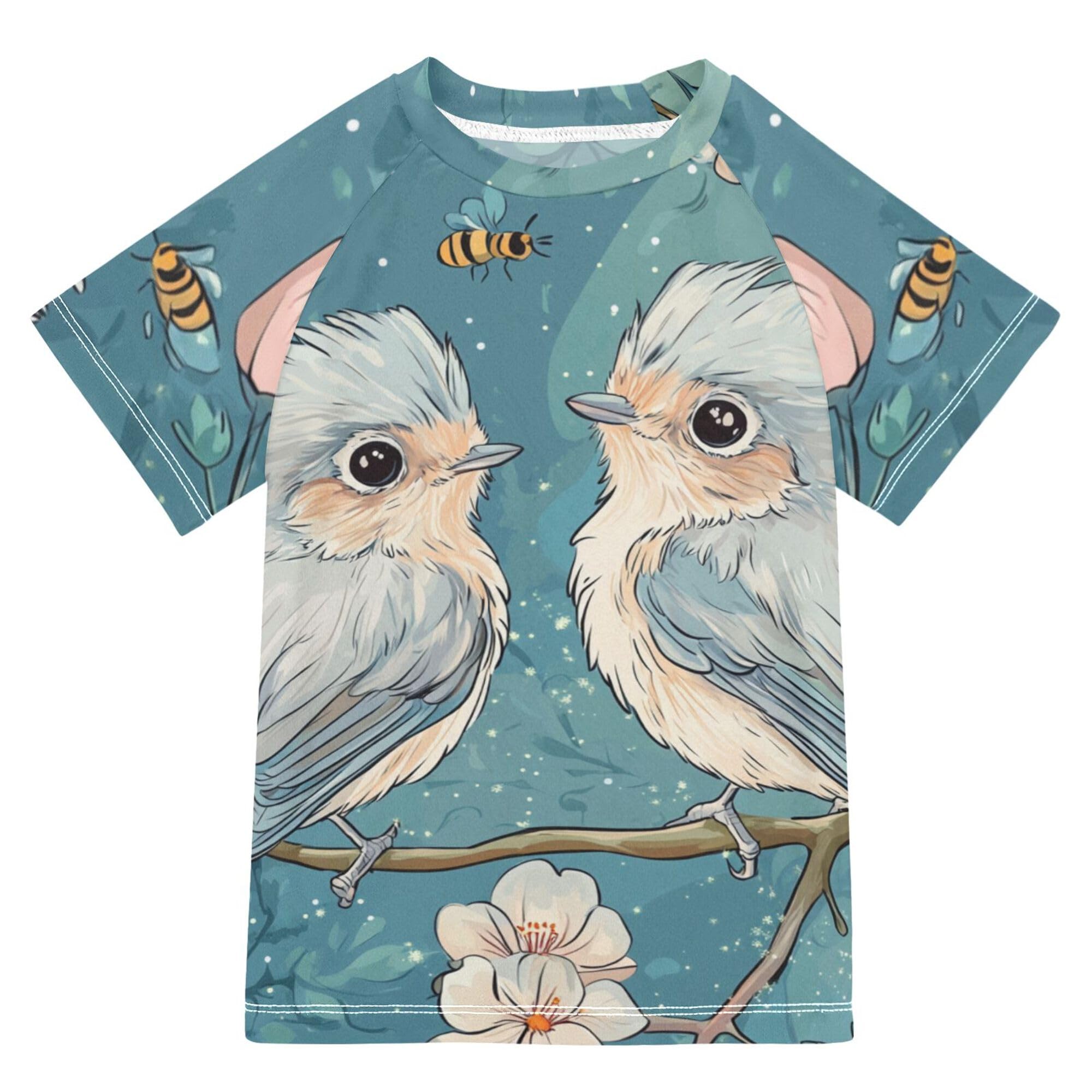 Cute Tufted Titmouse Birds A River Bathing Suit Girls Sun Protection Rash Guard Swimsuit Swimwears Basketball Tshirt for Youth Boys 5-6T