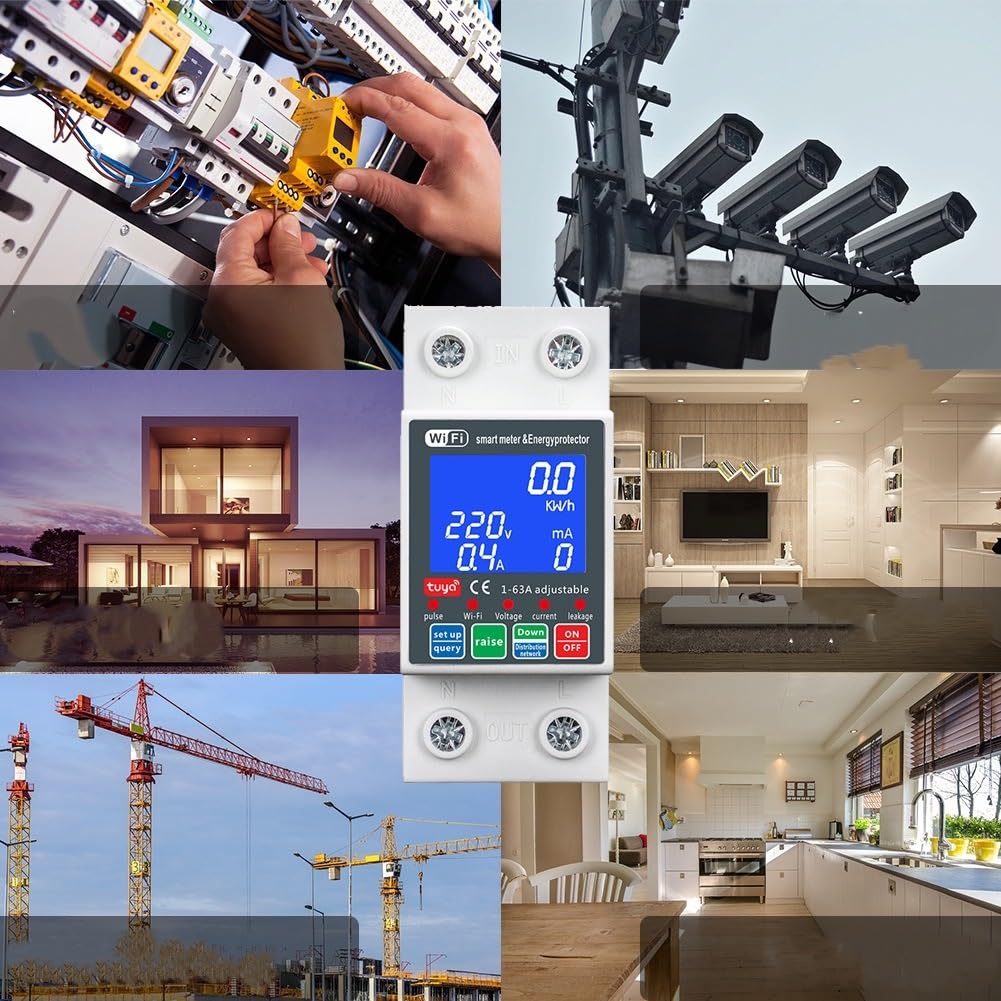 Jadeshay Contatore Energia Elettrica WiFi 63A 230V Intelligente Misuratore Consumo Elettrico Smart Interruttore Automatico con Protezione da Sovraccarico Tuya APP Telecomando per Case e Fotovoltaico