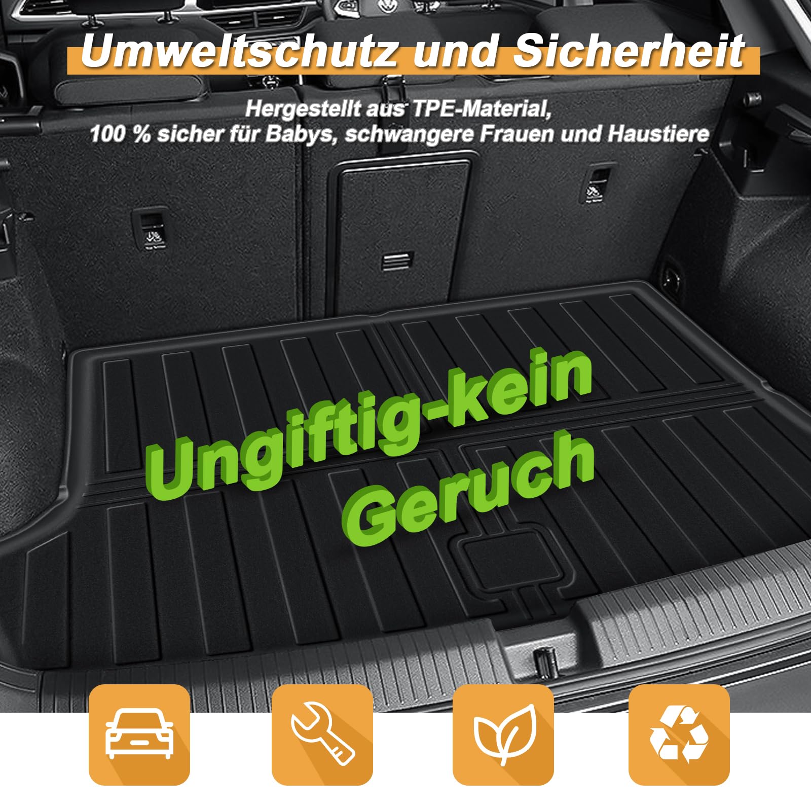 ECOZEN kofferraumwanne für VW T ROC 2018-2025 TPE Allwetter Kofferraumwanne Original 3D-Scan, obere Kofferraummatte, wasserdicht Laderaumwanne Hohe Passform Hoher Rand, Volkswagen Tange t ROC Zubehör