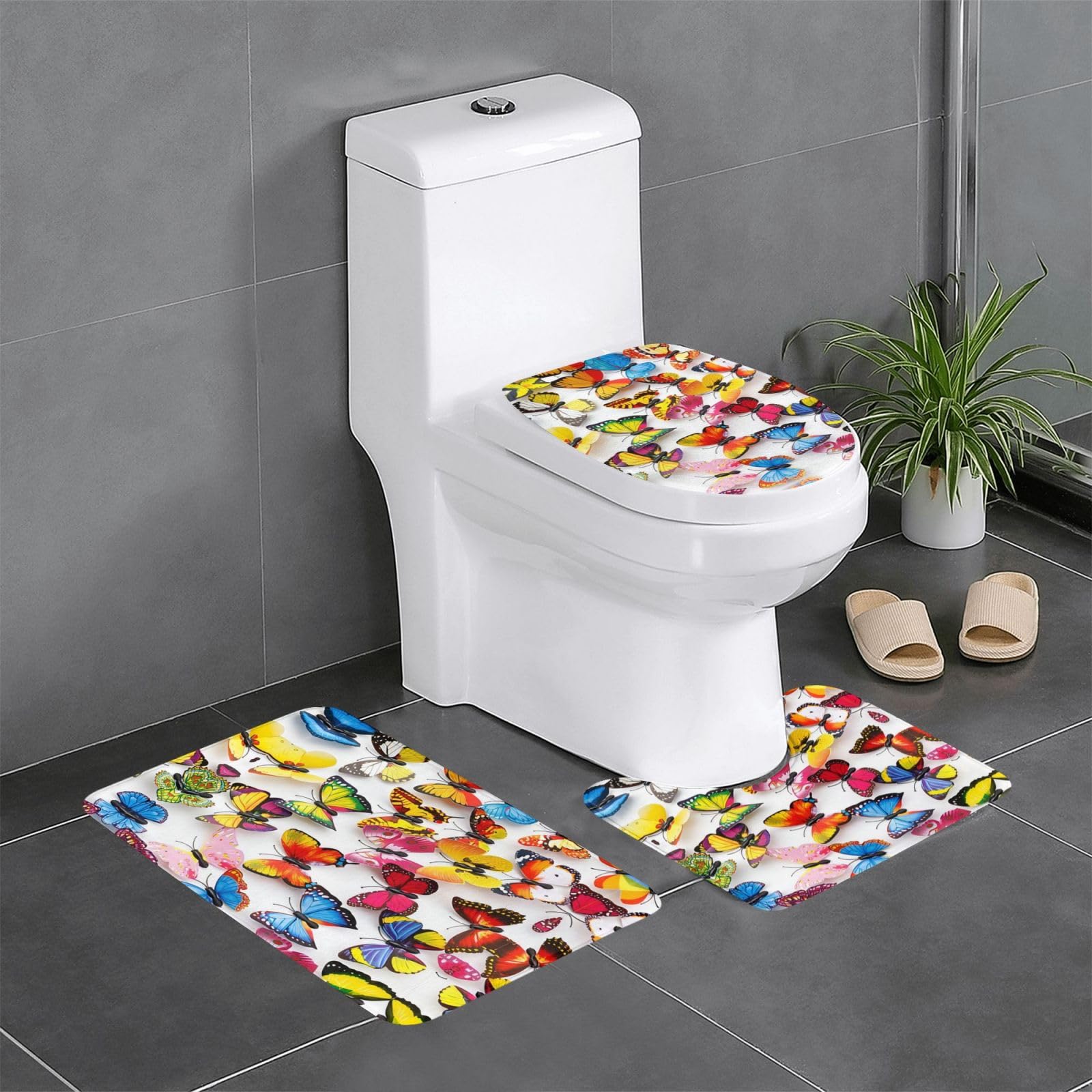 Tapis de bain papillon coloré absorbant pour sol de douche et chambre d'amis