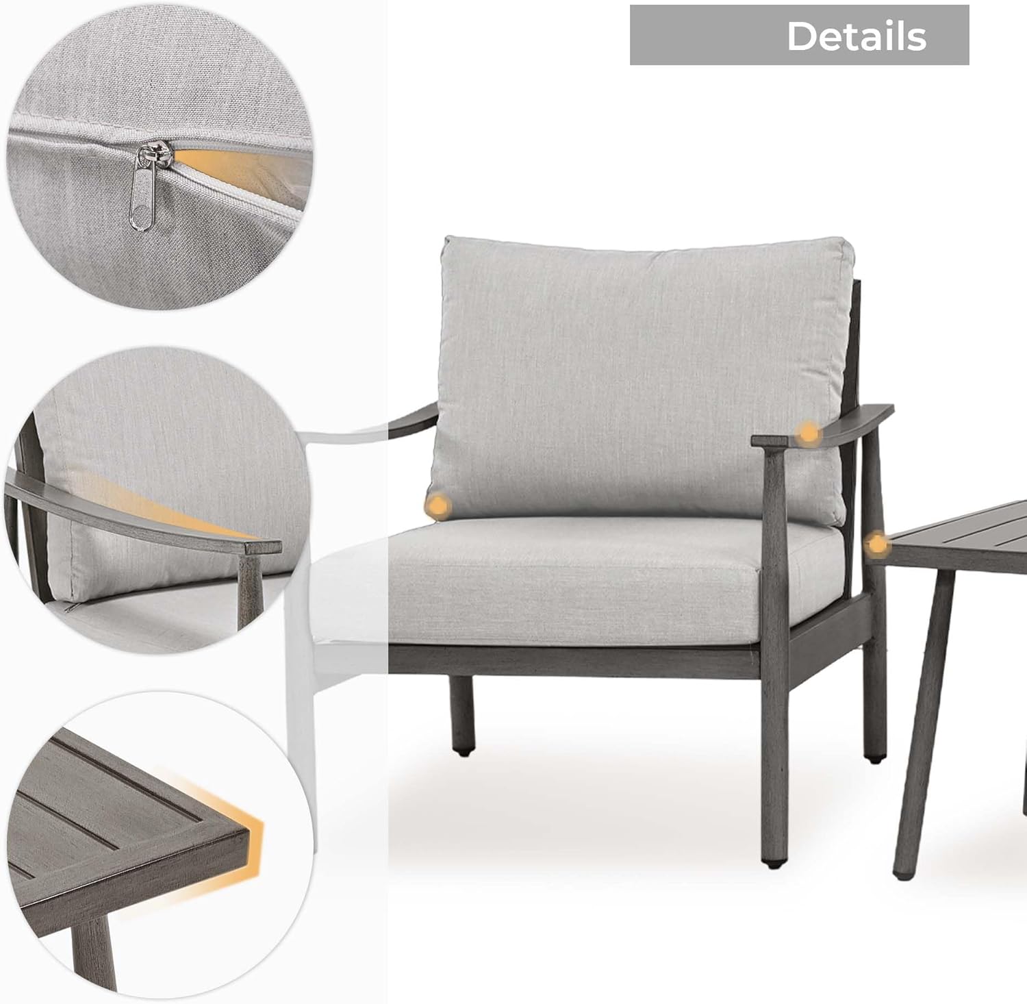 HAPPATIO Patio Bistro Set Outdoor - 3 Pieces Patio Aluminum Conversation Furniture Set, 2 Modern Chairs with Backrest Rope Design and 1 Side Table for Garden, Pool, and Lawn (Grey)