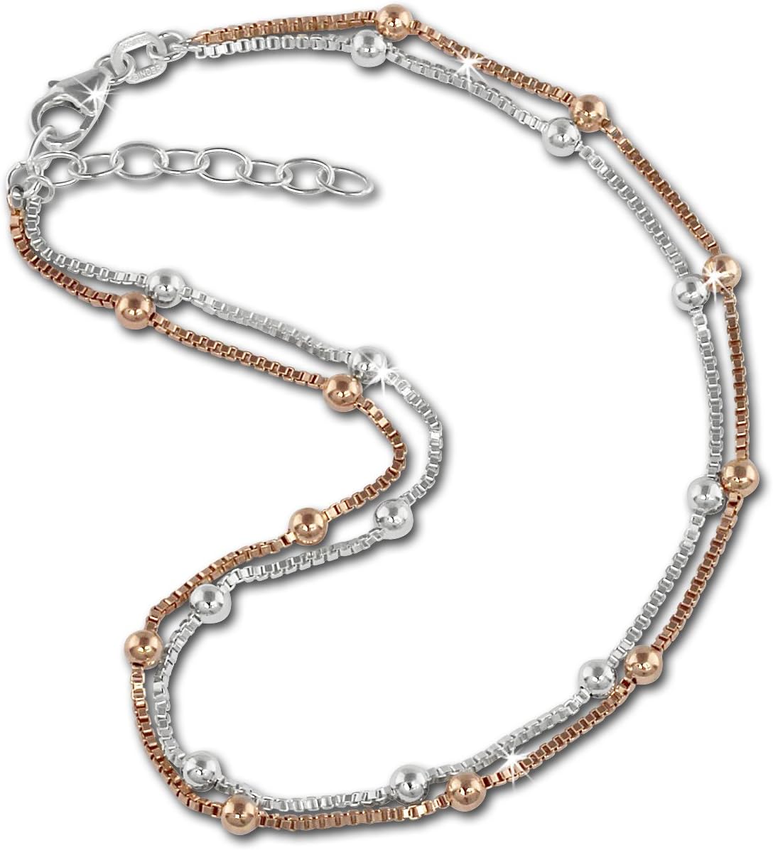 SilberDream Anklet balls, consisting of two chains, one is gold plated rose gold and the other is 925 Sterling Silver, 9.05 inch, 925 Sterling Silver SDF2133E