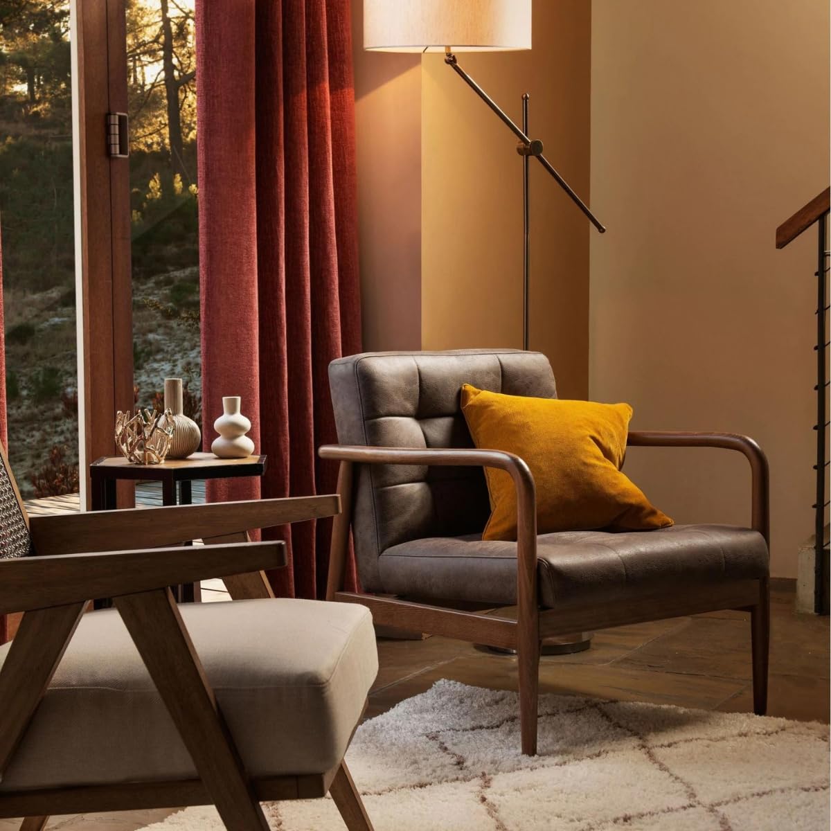 Kingsman Furnitures Benette Premium Teak Wood Armchair for Living Room | Bedroom | Drawing Room | Elegant Matte Finish with Luxurious | Comfortable and Durable Seating (Faux Leather)-image-42
