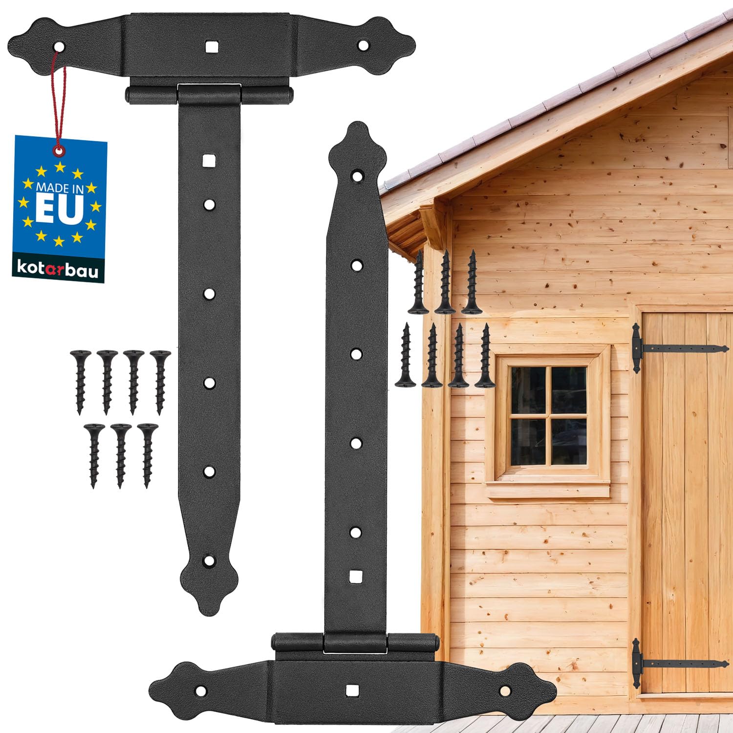 KOTARBAU Set of 2 Cross Hinges 300 mm Shutter Hinge Plate Building Hardware Gate Fitting Wood Connection Throwing Hinges T-Hinge Powder-Coated