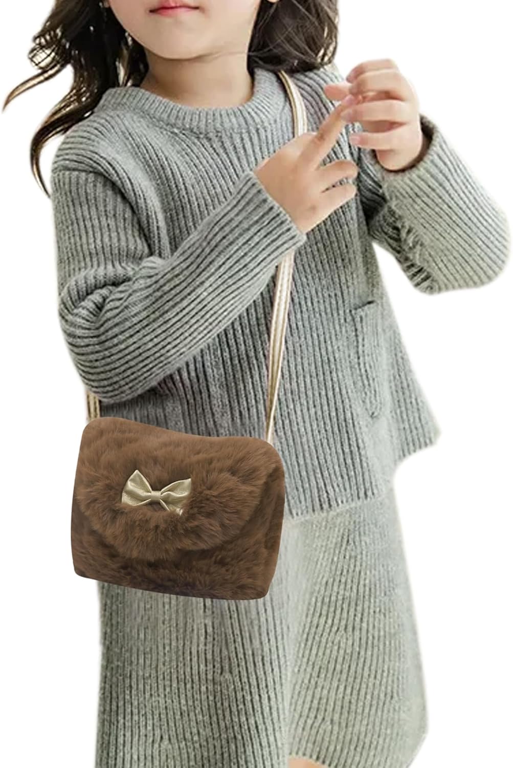 ANKOMINA Little Girls Furry Mini Purse Fashion Faux Fur Fuzzy Crossbody Handbag Shoulder Wallet Bag for Kids Toddlers - Image 2