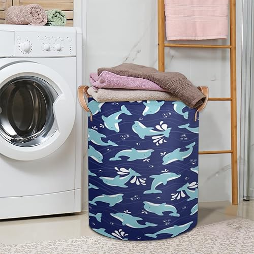 Miniatura 9 de Cesta de lavandería redonda y plegable para guardar juguetes, bolsa de ropa sucia con asa de cuero para dormitorio universitario y familia