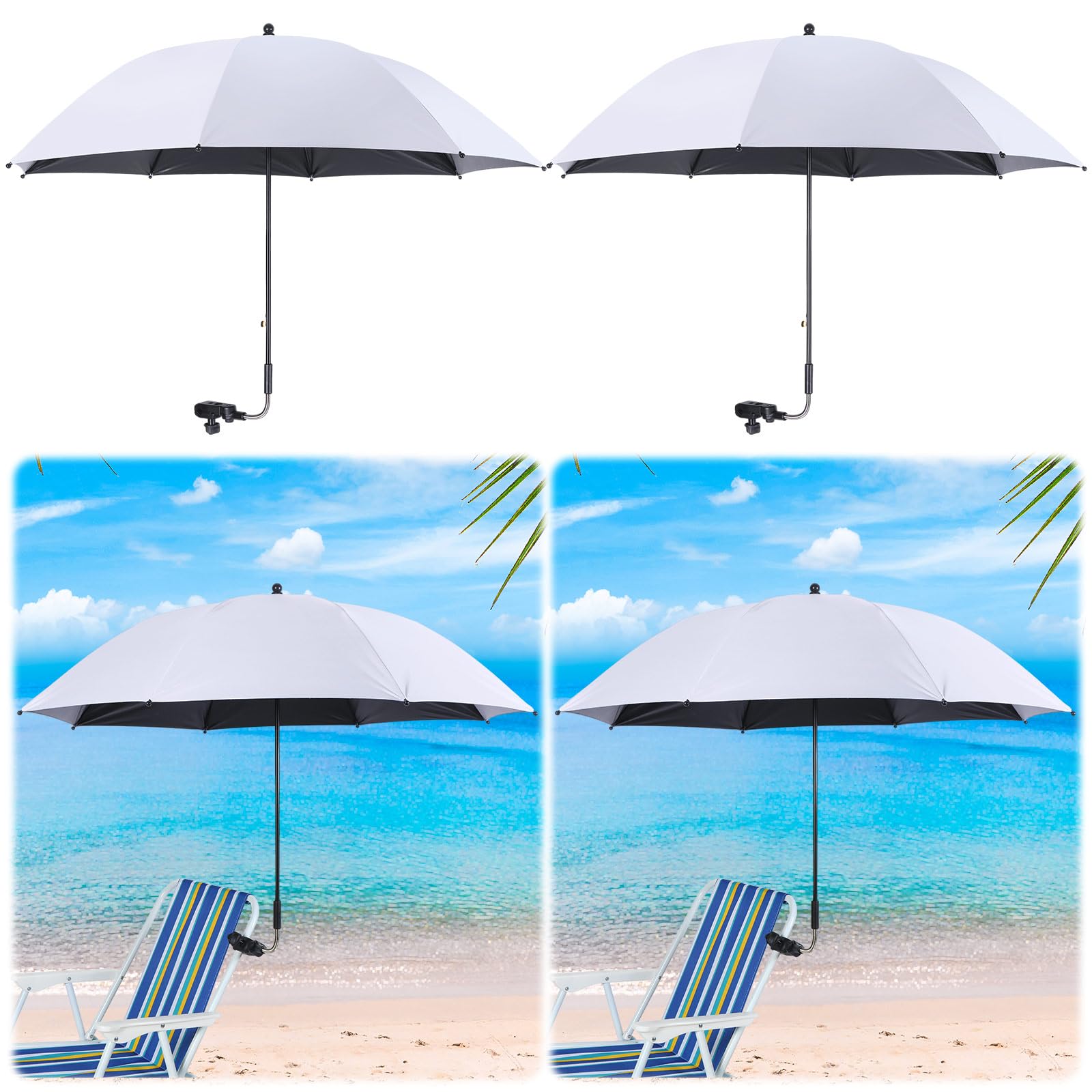 Hosuly 4 Pcs 46" Chair Umbrella with Universal Adjustable Clamp Sun Protection Beach Chair Umbrella Portable Outdoor Umbrella for Camping Chair Patio Golf Carts, Not Include Chair