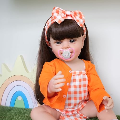 Miniatura 7 de TERABITHIA Muñeca de bebé Reborn de 22 pulgadas de pelo rizado con raíces en cuerpo completo de silicona con aspecto realista de vinilo de silicona