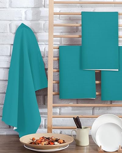 Miniatura 2 de Kitchen Towel 2 Packs Cotton Waffle Weave, Teal Blue 16 x 24 Inch Absorbent Quick Drying Dish Towels Clothes for Kitchen Living Room Washable Tea