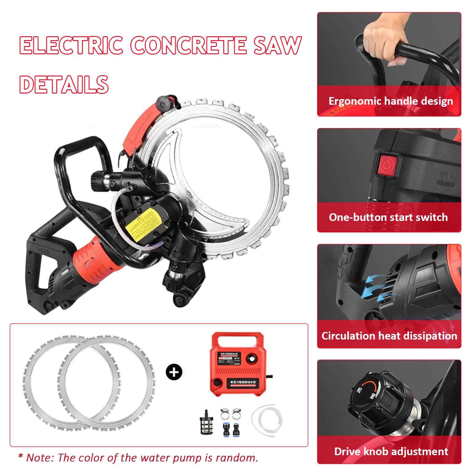 Sega per Cemento da 410 mm - Motore da 8980/9500 W, incl. 2 Lame diamantate per muratura, Linea dell'Acqua e Pompa, profondità di Taglio 300 mm, Utensili per Il Taglio del Cemento,9500W