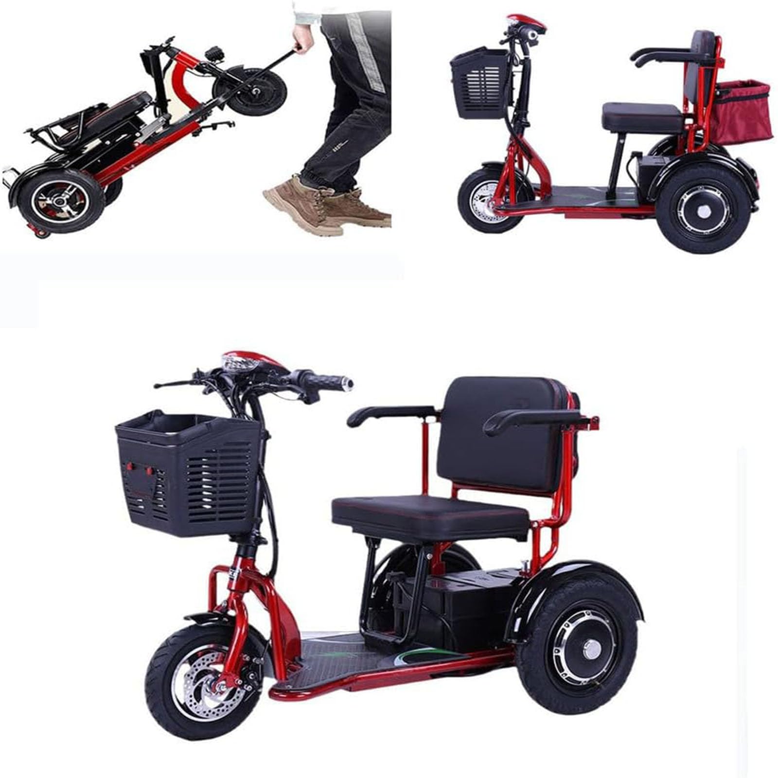 Genérico Triciclo Eléctrico para Adultos Plegable De 3 Ruedas con Asiento para Pasajero Autonomía Extendida De 45 Km Viene con Batería Cargador Y Cesta De Almacenami,001,The Fourth Type