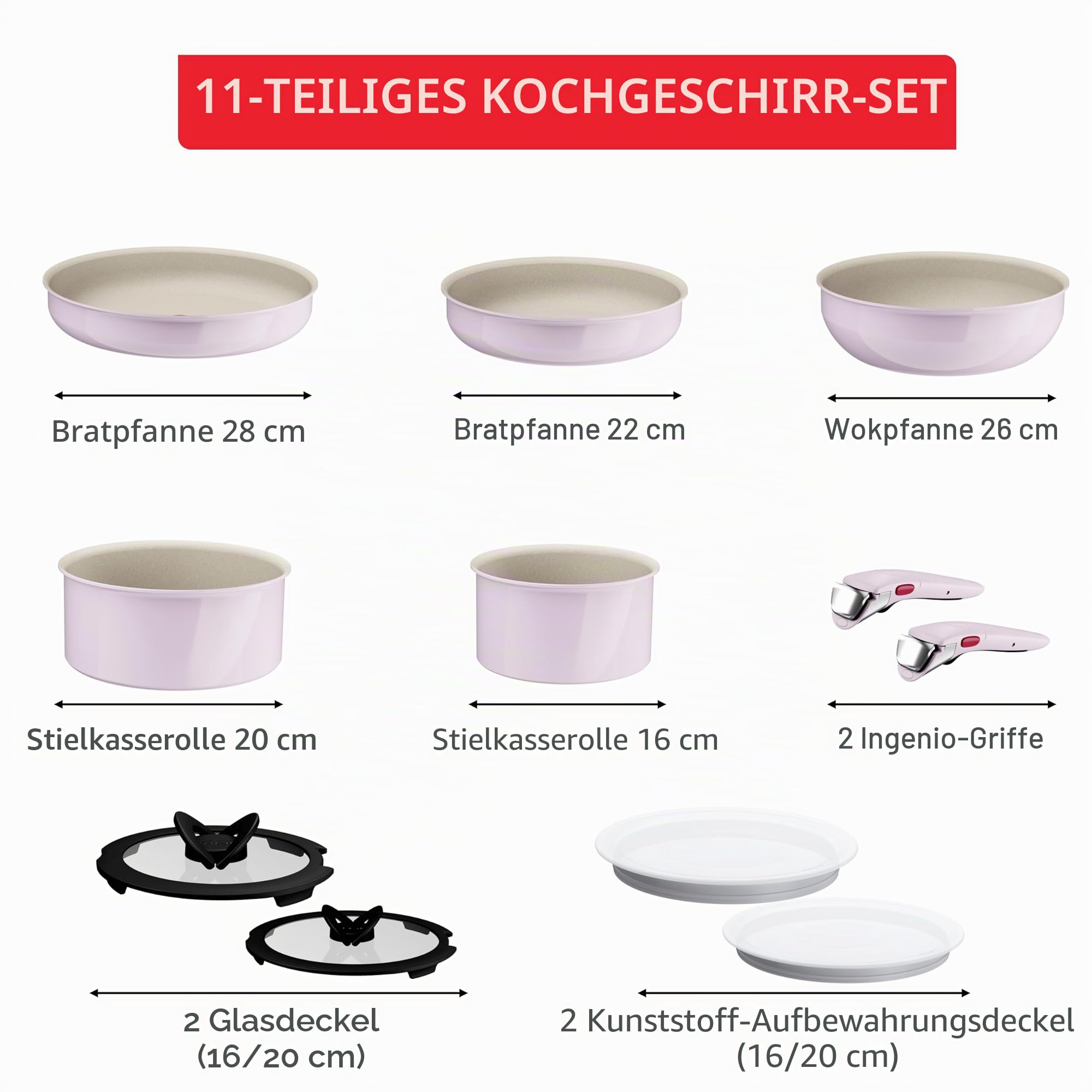 Tefal Ingenio Serenity Kochgeschirr, 11-teilig, Komplett-Edition, Antihaftbeschichtung, Induktion, stapelbar, Pink Clay, L830SB04