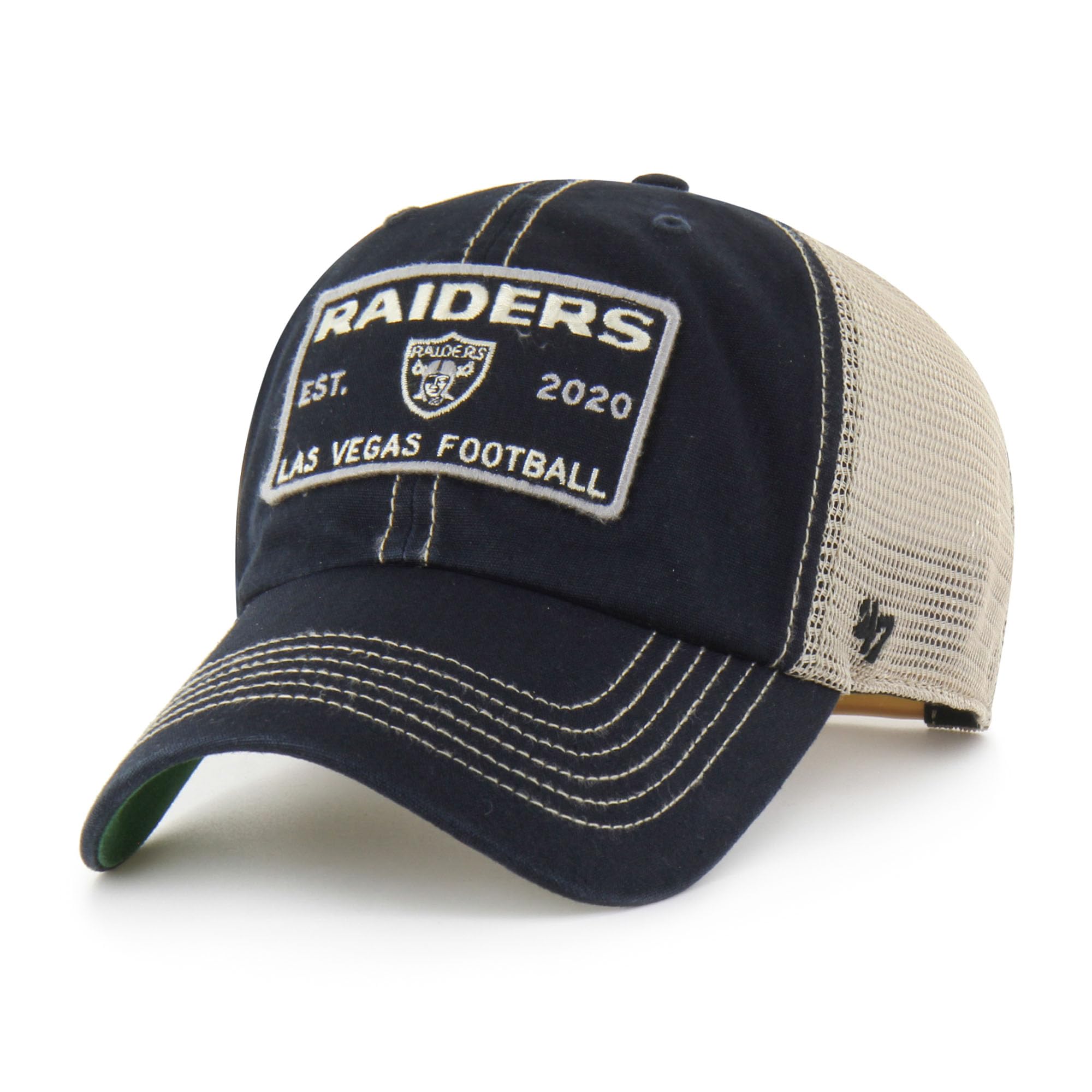 47 Men's NFL Wabash Trucker Clean Up Adjustable Hat, Las Vegas Raiders - Black, One Size