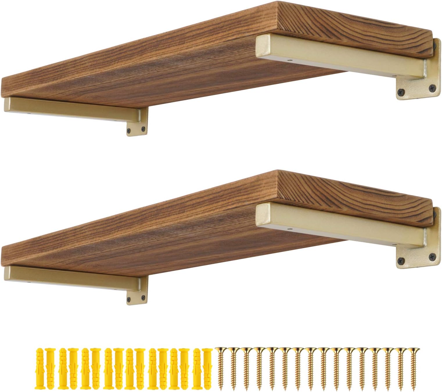 AddGrace 4 Pack Shelf Brackets Wall Mounted Gold Shelf Brackets Heavy Duty Metal Rustic Floating Shelf Bracket with Screws for DIY Open Shelving（Gold） 8"