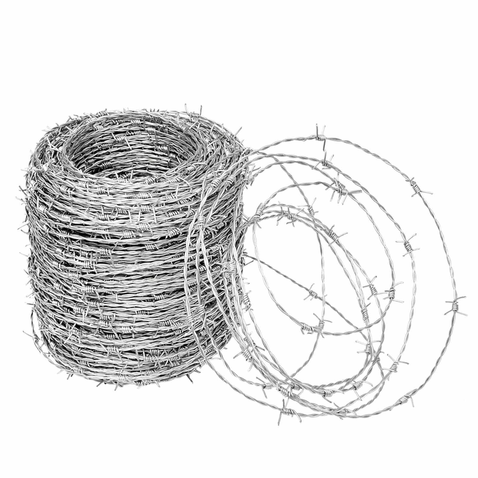 Rollo de Alambre de púas de Acero Inoxidable con púas de 4 Puntas de 15 mm, Acero galvanizado de Clase 1, solución de Seguridad Resistente a la corrosión (10 m/32,8 pies)