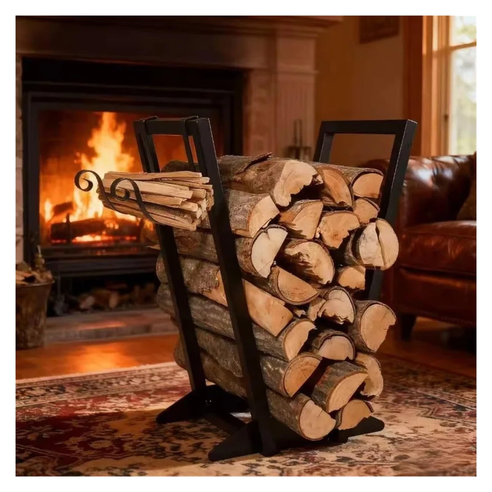 Portalegna Da Esterno Portaoggetti in legno in ferro battuto | Strumenti for caminetto da interni impilabili for legna da ardere verniciati a polvere