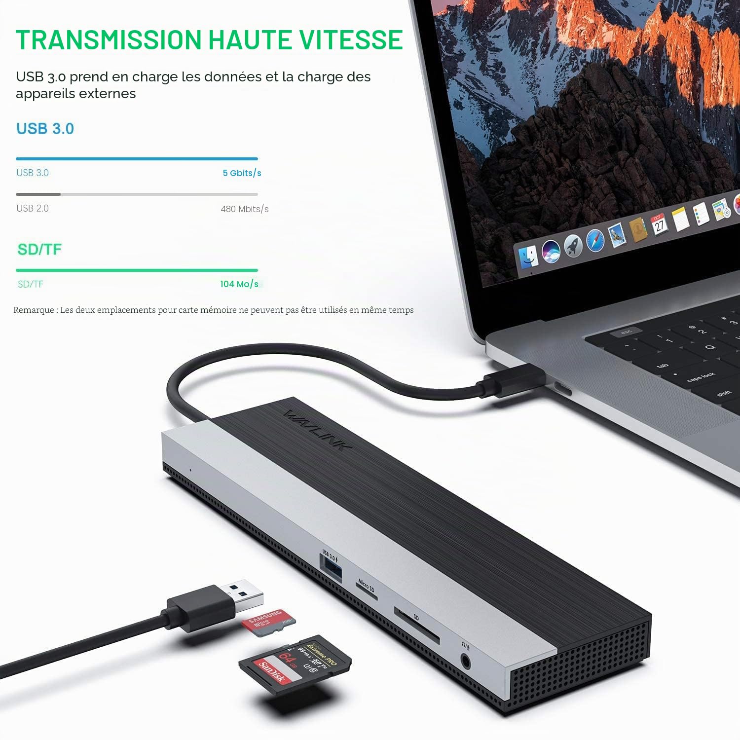 WAVLINK Station d'accueil USB-C, Triple Affichage(DisplayPort+HDMI+VGA), PD100W, Docking Station USB C avec USB3.0&2.0, Rj45, Audio&Mic, Lecteur de Carte SD&Micro SD, pour Mac Os, Windows