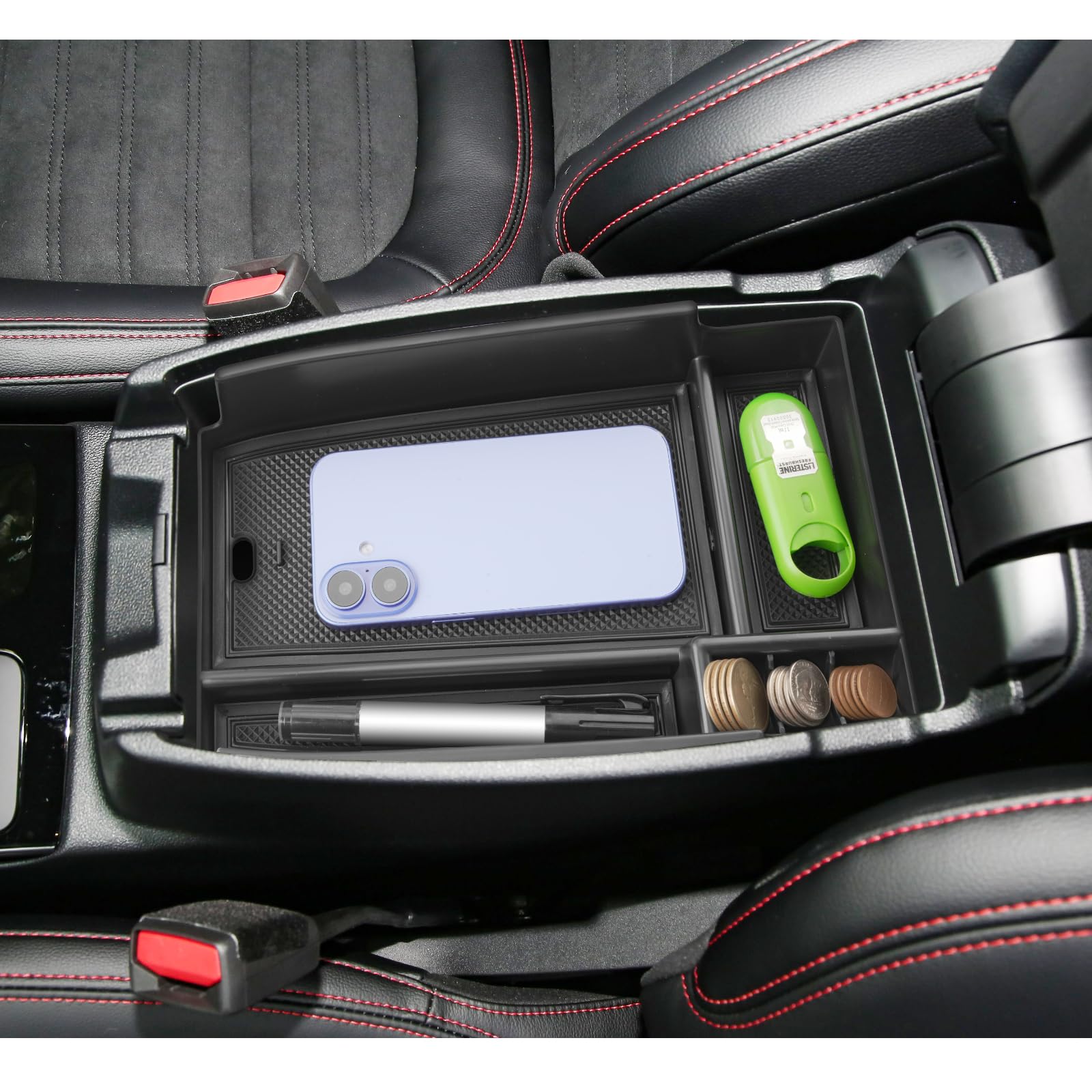 LUWU Center Console Organizer Compatible with Ford Escape 2020-2026/Bronco Sport 2021-2025 Accessories Armrest Console Storage Box Insert Tray ABS Material Black Coin Container Black