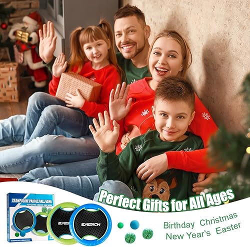 Vista 6 de EVERICH TOY Juego de pelotas de remo para cama elástica con 2 paletas hinchables y 4 bolas, diseño de espuma suave para que los niños jueguen