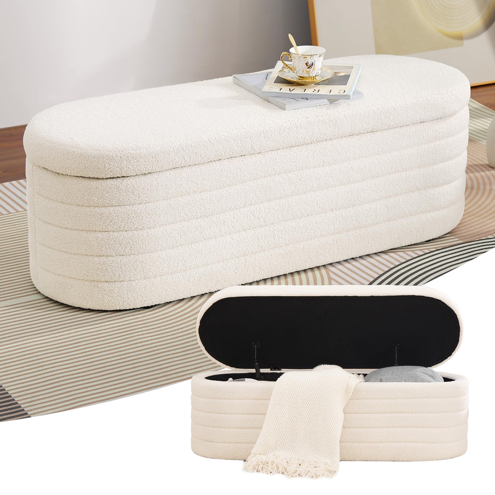 Teddy Sitzbank mit Stauraum, Polsterbank 117 x 41,5 x 40 cm | Mit Scharnierdeckel, 300 kg Belastbarkeit – als Bettbank, Sitzmöbel oder Sitztruhe für Wohnzimmer, Schlafzimmer und Flur.