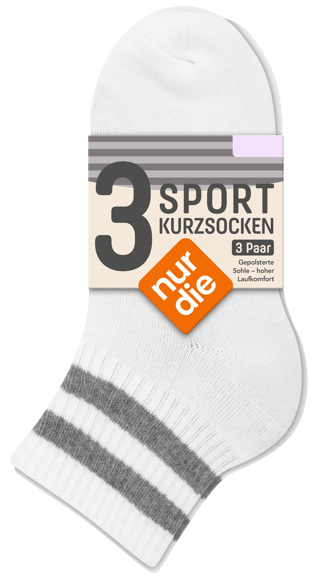 Nur Die 3-pak krótkich skarpet tenisowych w stylu retro, z paskami z oddychającej bawełny, damskie, biały, 39-42 EU