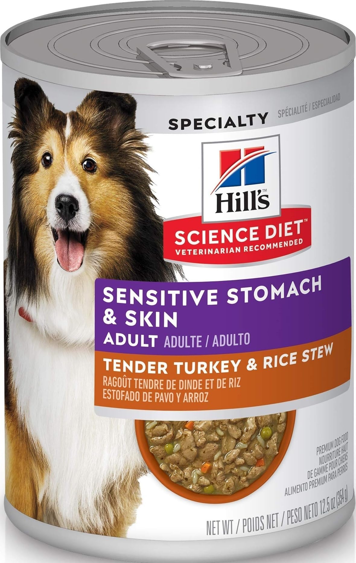 Hill's Science Diet Sensitive Stomach & Skin Wet Dog Food | #1 Veterinarian Recommended, Adult Formula, Turkey & Rice, 12.5 oz. Cans, 12-Pack