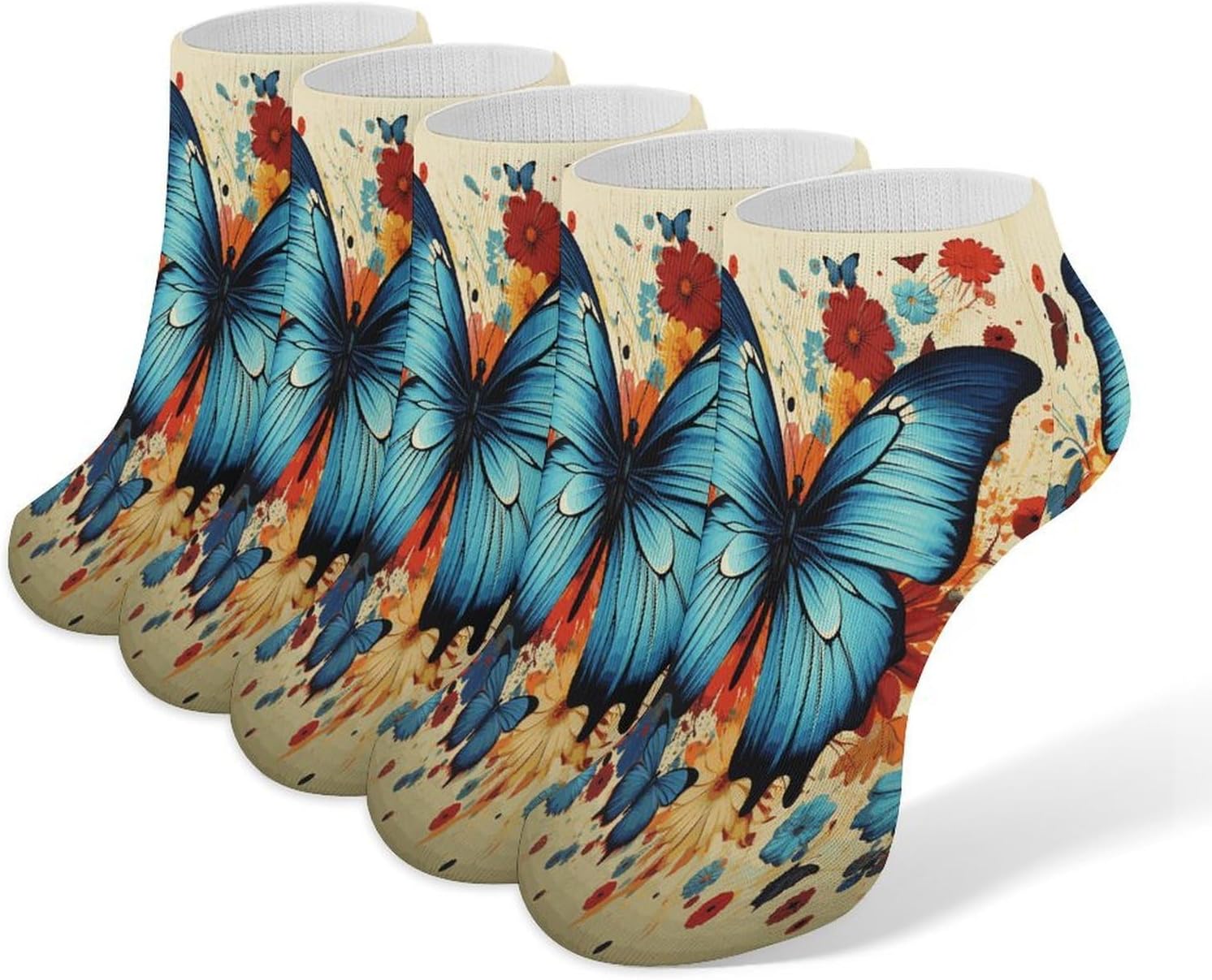 Butterfly Ankle Sock,Cushioned Crew Socks Low Cut Compression Running Sock with Ankle Support for Men Women(5 Pairs)