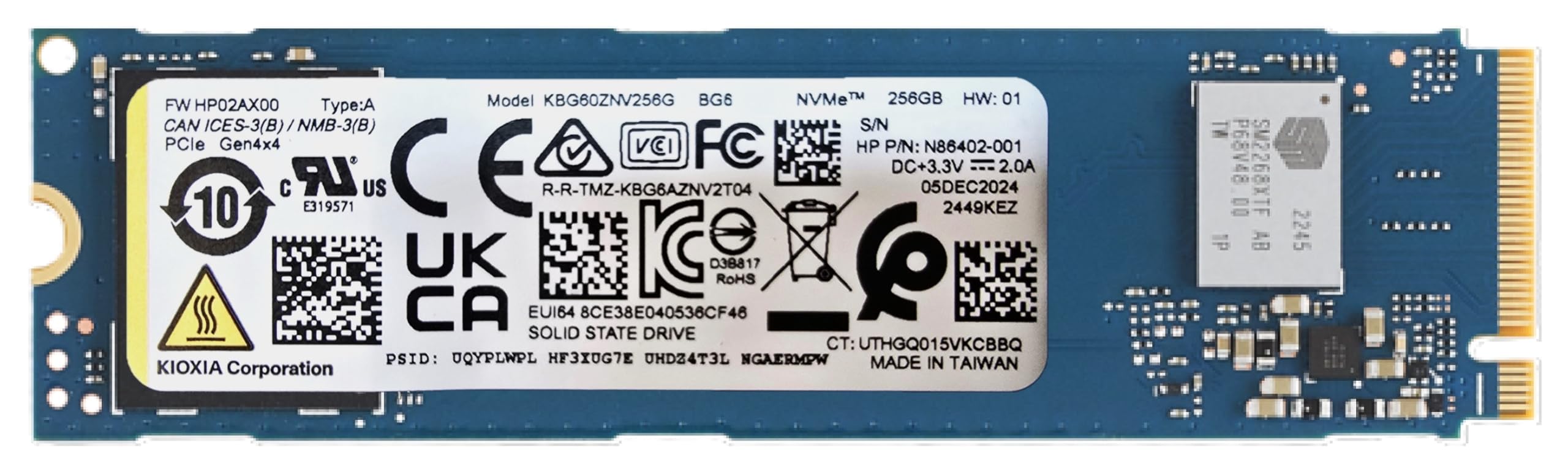 Kioxia SSD 256 GB XG6 NVMe PCIe Gen3 x4 M.2 2280 KXG60ZNV256G