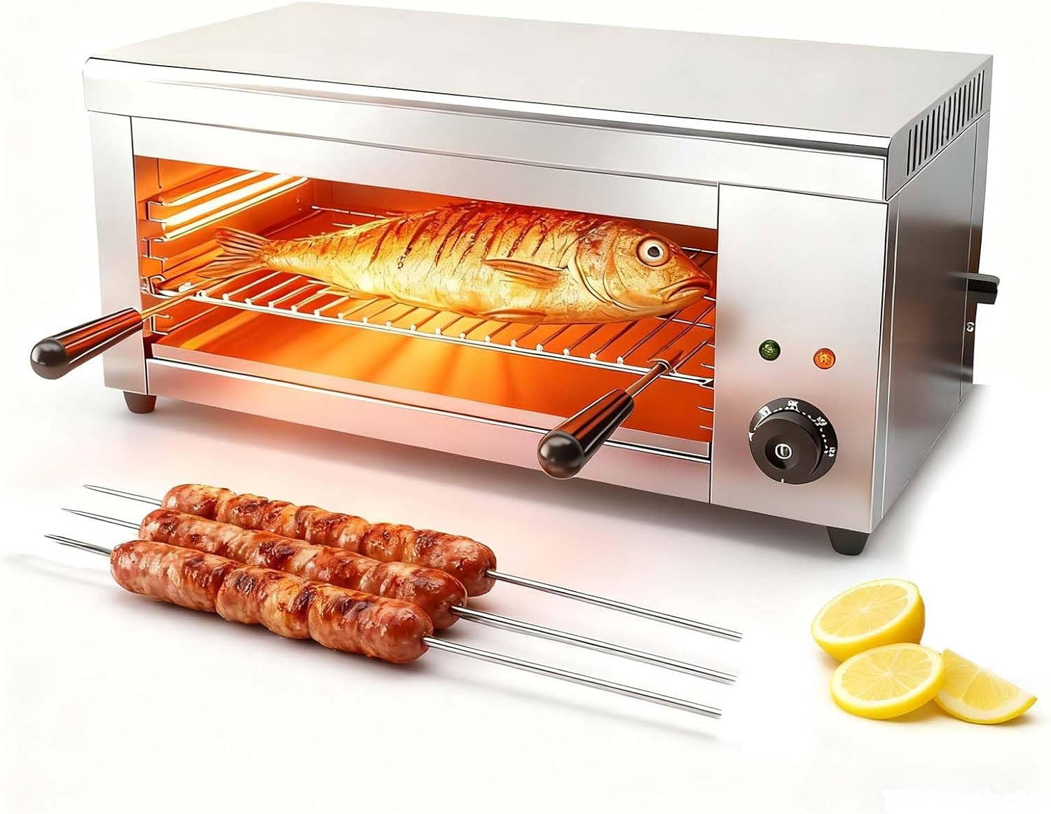 Countertop Broiler Oven for French Onion Soup, Creme Brulee & Raclette, 2000W Wall Mount Electric Salamander Grill | up tp 572°F Heating and Stainless Steal Body