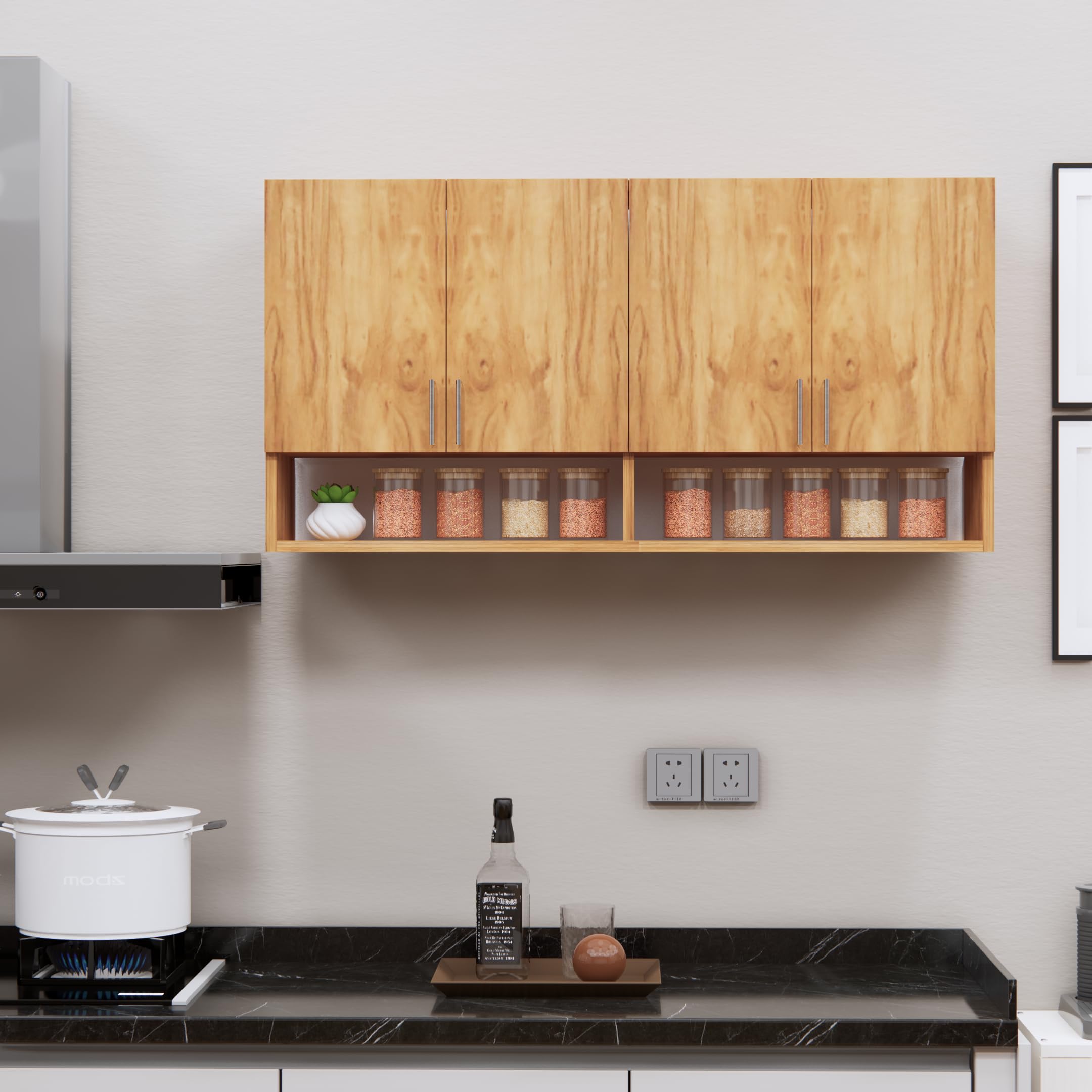 SPECIALITY PANELS 4 Door Modular Wall Mounted Kitchen Cabinet with Organizer Shelf Space Saving Storage Unit Durable Engineered Wood Cupboard for Kitchen Living Room Utility Organizer Furniture-picture-12