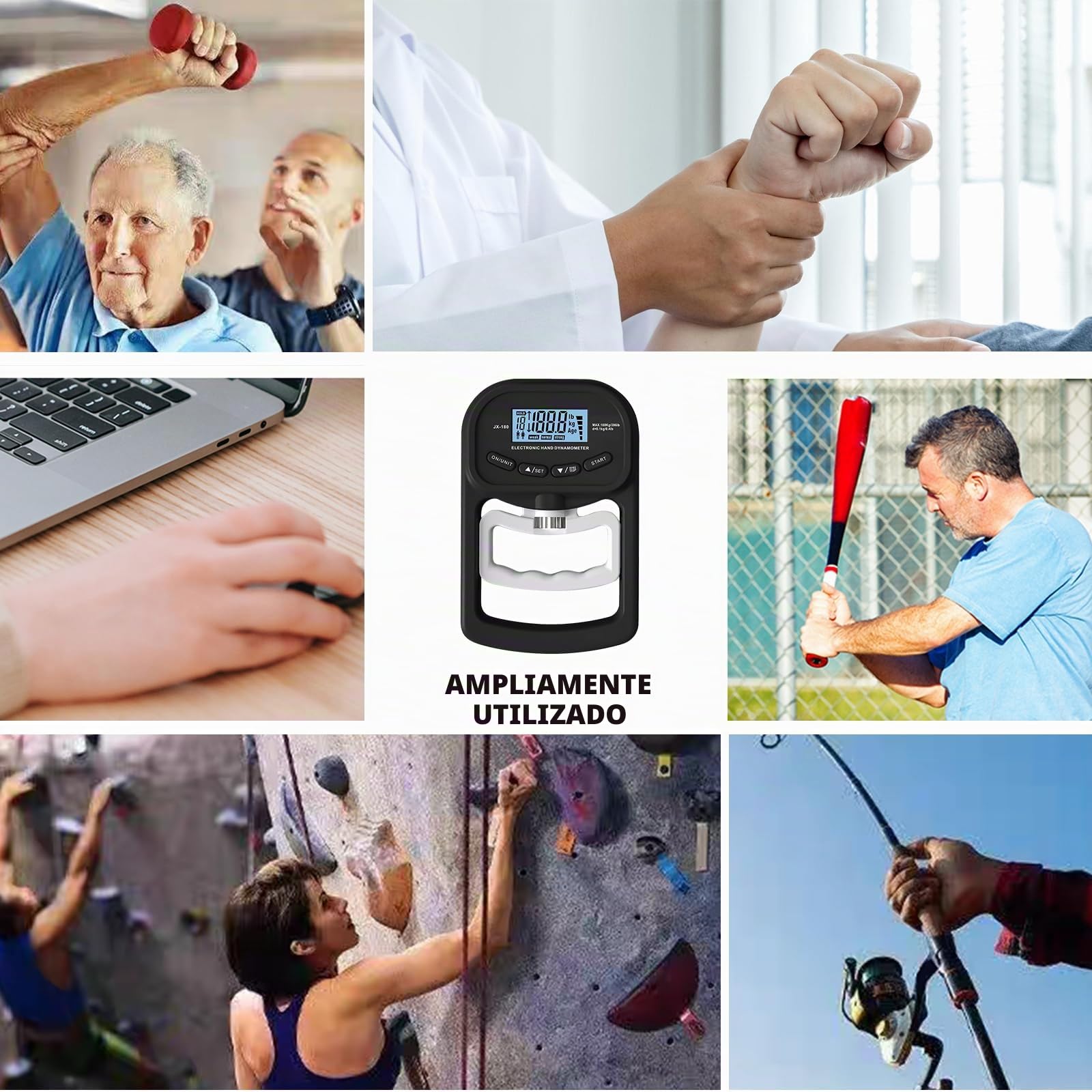 Medidor digital de fuerza de mano 90 kg / 198 lb dinamómetro con pantalla LED USB