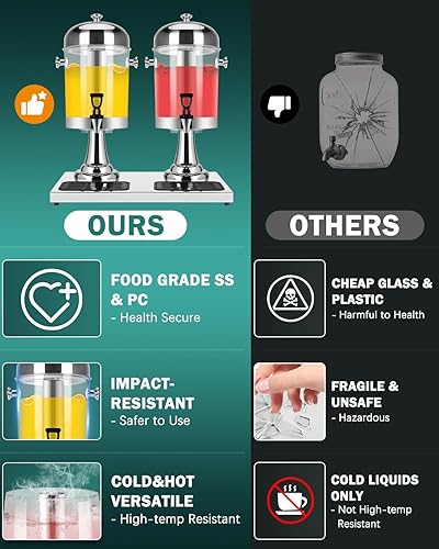 Miniatura 2 de Dispensadores de bebidas de 4 galones para fiestas, diseño de bandeja de goteo fácil de limpiar, dispensador de bebidas de acero inoxidable de doble