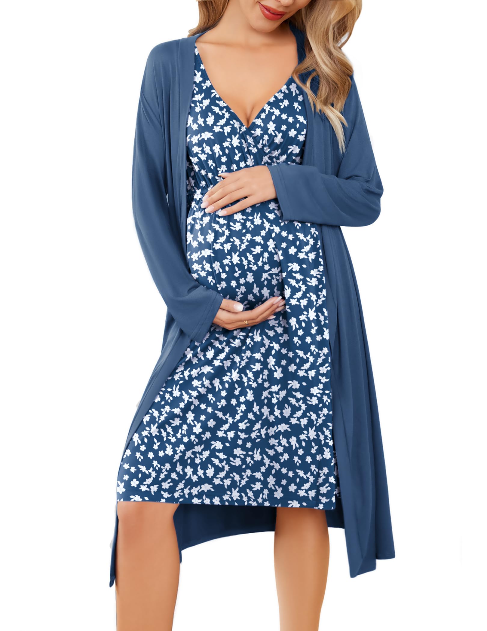 Ekouaer Maternity Nursing Gown and Robe Set Labor Delivery Nightgowns