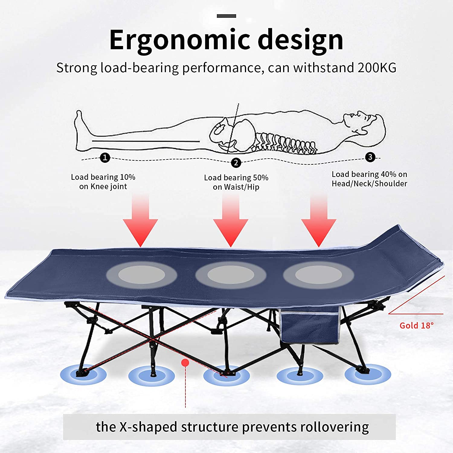 MAHVIW Folding Camping Cots for Adults Heavy Duty, Camp Pliable Extra Wide Sturdy Portable Sleeping Cot for Camp Office Use Travel, Base Camp, Hiking, Mountaineering, Hospital, Beach, Travel Bed 3