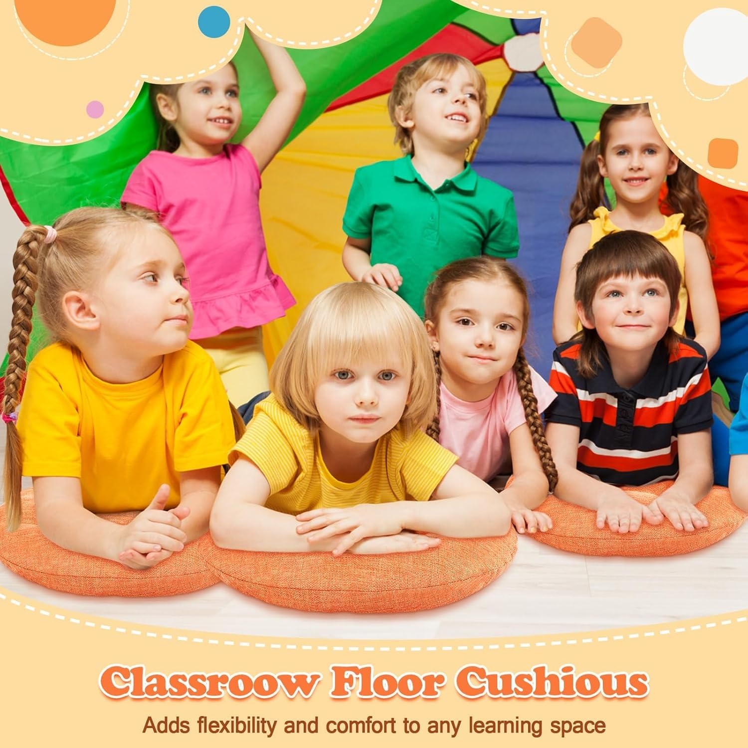 8 Cojines Redondos de 40 cm para niños y bebés; Cojines de Suelo Flexibles para aulas, Ideales para el hogar, guarderías, centros de educación Infantil, Yoga y meditación(Orange)