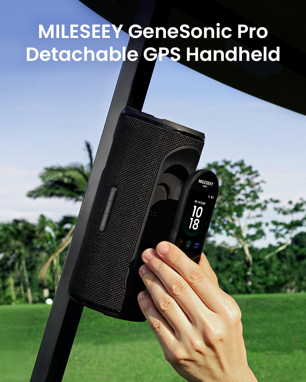 MiLESEEY GeneSonic Pro Telémetro de Golf con Telémetro GPS Portátil Desmontable, Más de 43 000 Campos Precargados sin Suscripción, Visualización y Audio de Distancias, Pantalla Táctil