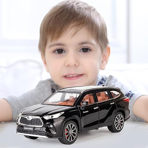 Miniatura 7 de BDTCTK 124 Highlander Model Car, coche de juguete de aleación de zinc con sonido y luz para niños niño niña regalo (negro)