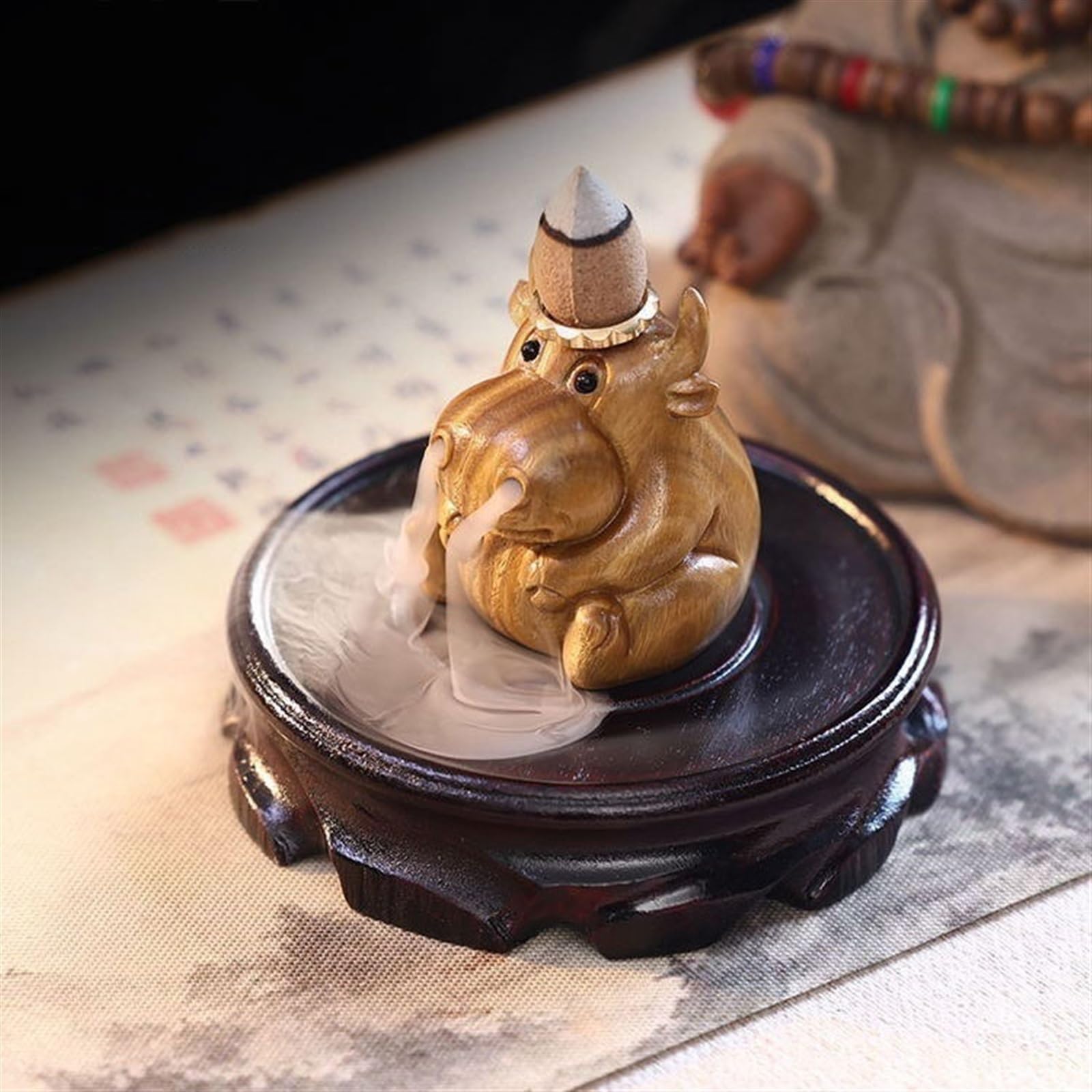 Quemador de incienso de reflujo, forma de animal, diseño decorativo de madera y metal para meditación y relajación