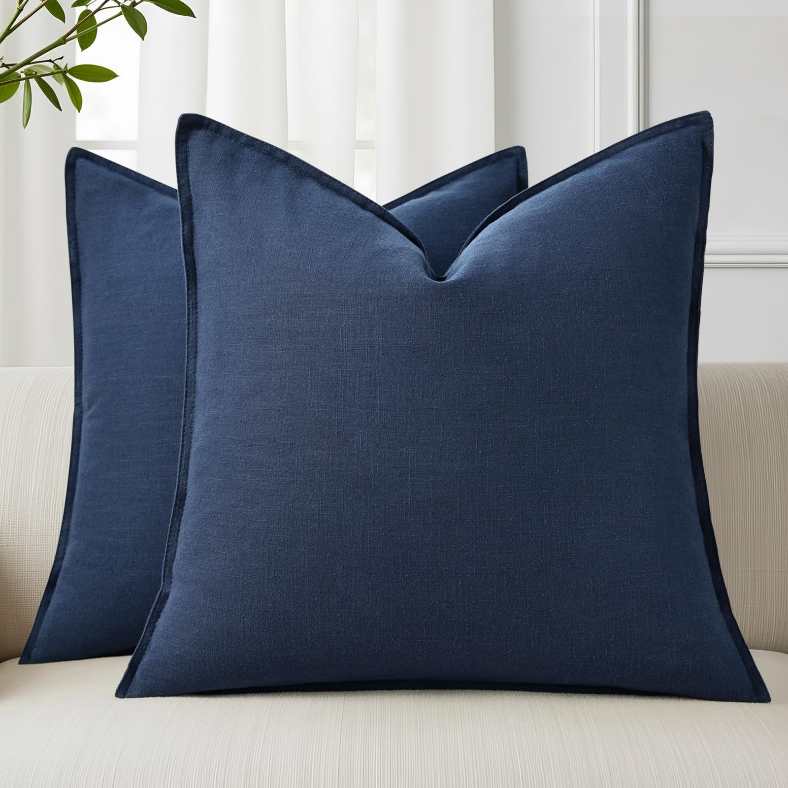 decorUhome Fall Navy Blue Linen Throw Pillow Covers 16x16 Set of 2