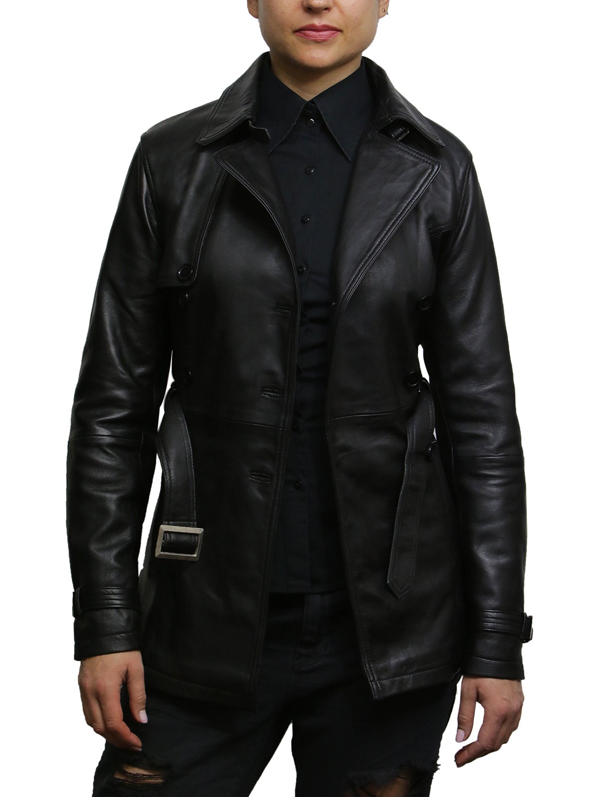 Brandslock Women's Black Tan Superior Leather Biker Jacket Coat Vintage Retro Design (Xl, )
