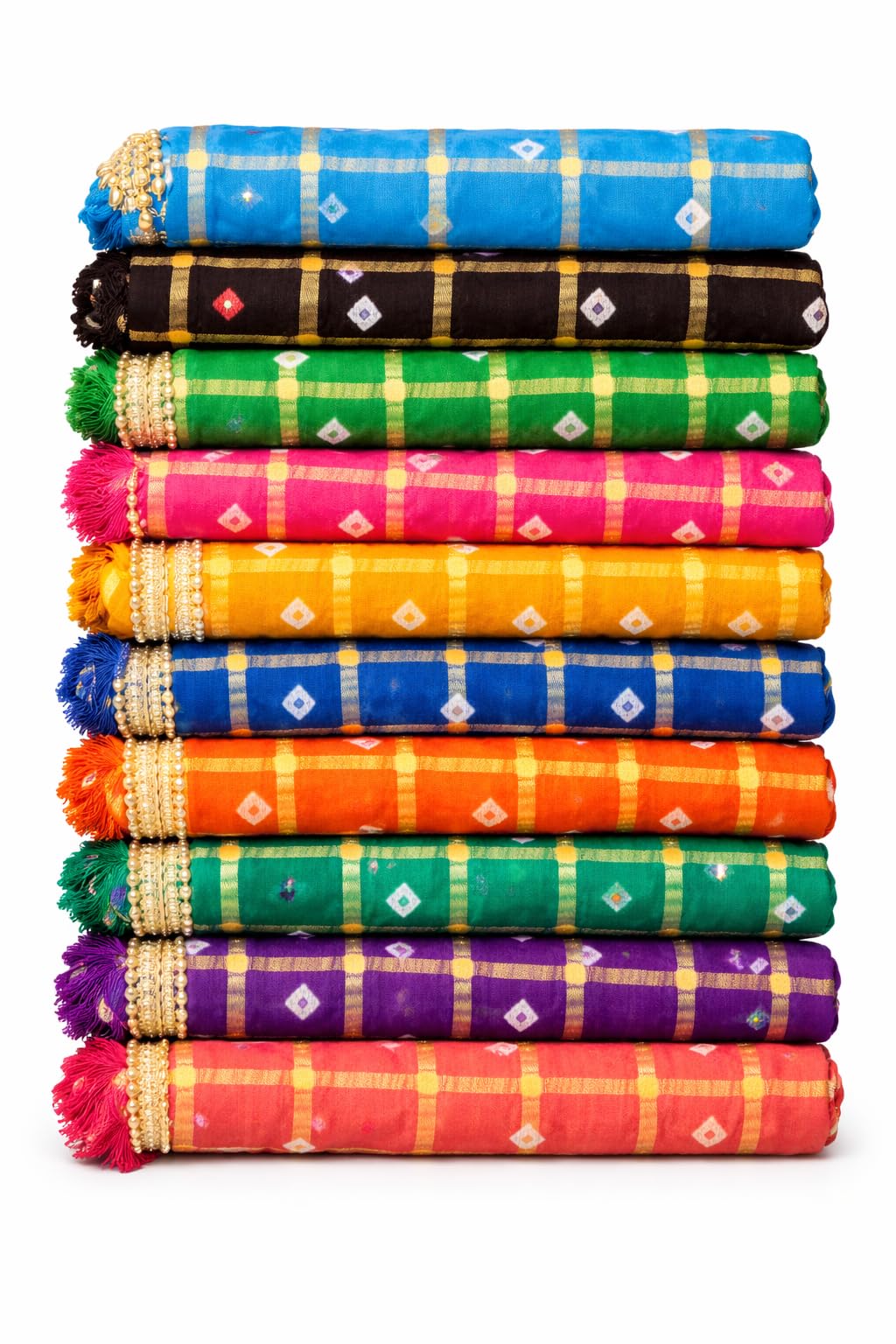 Golden Zari Designer Cotton Dupatta, Ethnic Printed Bandhani Style, Traditional Festive, Combo Pack of 2 for Women-image-8