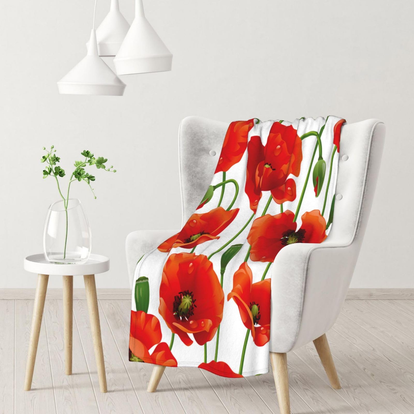 Inomak Unisex As Picture Red Poppy Flowers,Soft Blanket Warm Anti-Pilling Flannel Plush Throw Blanket 76 X 102 Cm