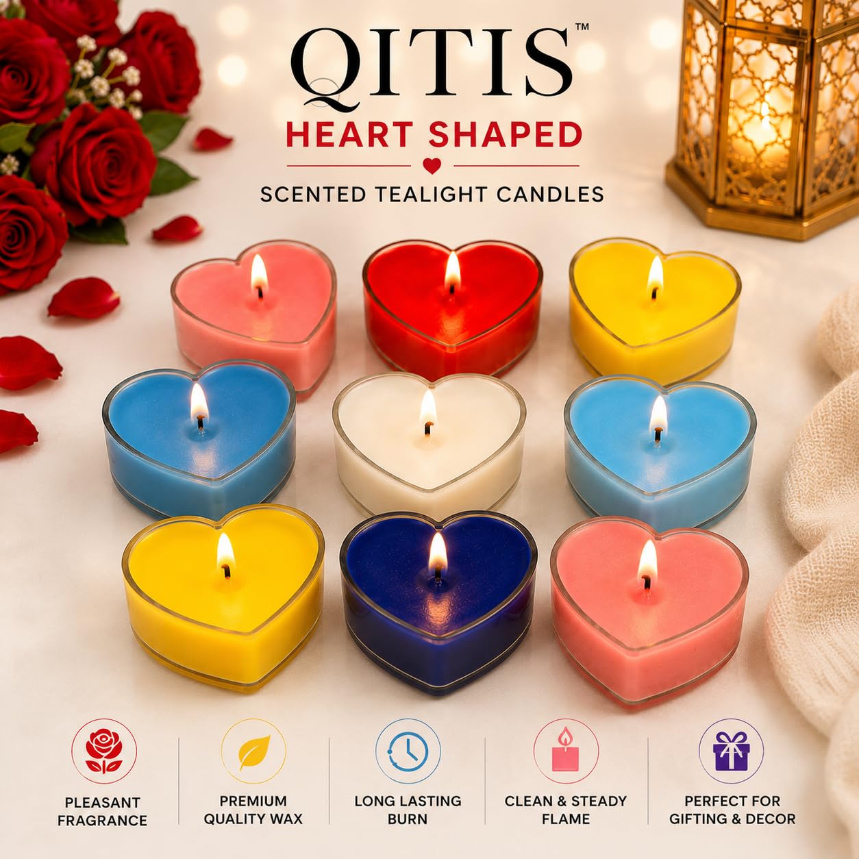 Heart Candles - Multicolor Tealights for Home Decor -6 Heart Candles - Multicolor Tealights for Home Decor -6