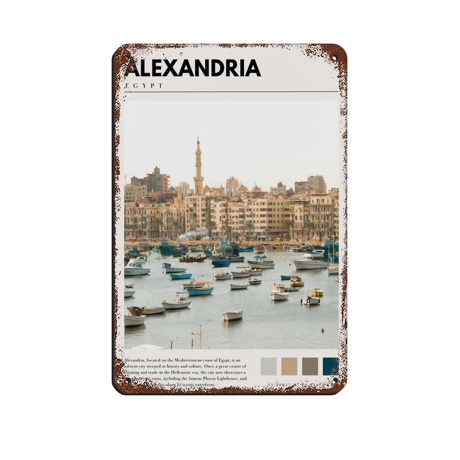 Alexandria Egypt Poster Egypt Art Retro Poster Metal Tin Sign Chic Art Retro Iron Painting Bar People Cave Cafe Family Garage Poster Wall Decoration 8x12inch(20x30cm)
