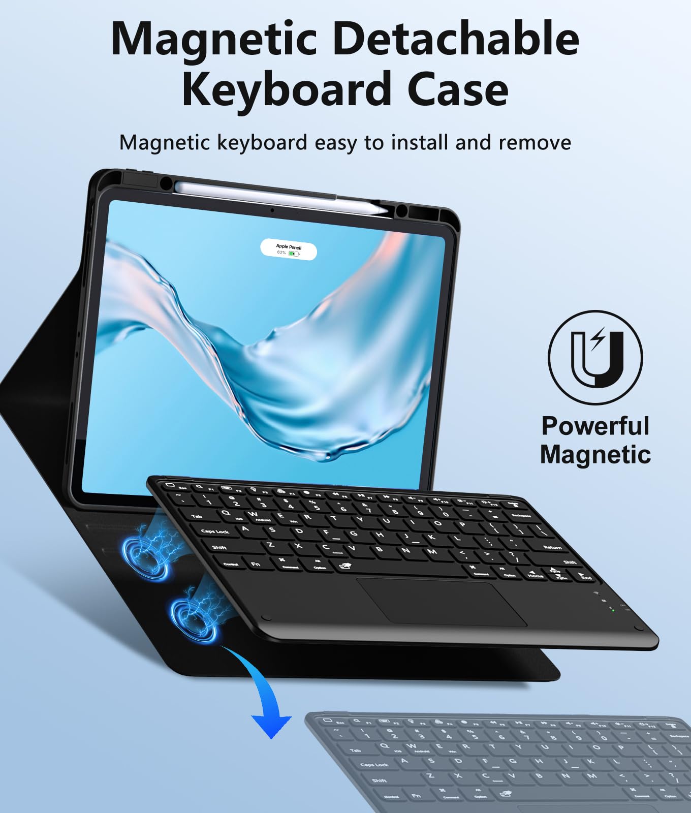 Harvopu for iPad Air 13 Inch & Pro 12.9 Case with Keyboard - Multi-Touch Trackpad, 7 Colors Backlit, Detachable Folio Keyboard Cover for iPad Pro 12.9 (6th, 5th, 4th, 3rd gen), Air 13 M3/M2 (): Black