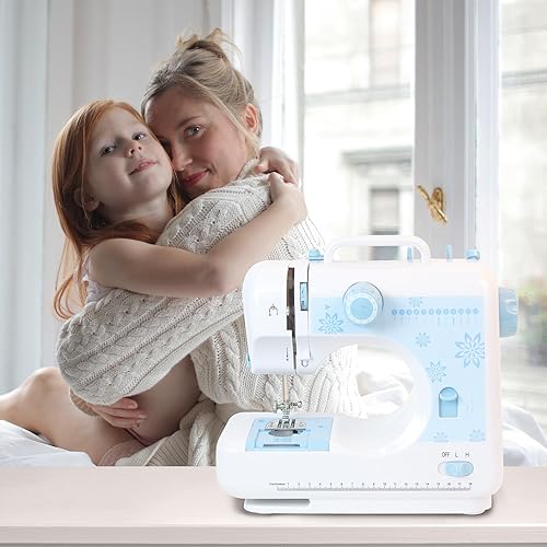 Miniatura 4 de TALERLUV Máquina de coser para principiantes, niños y adultos, 12 aplicaciones de puntada, 7 pies prensatelas, mesa de extensión, pedal de pie, luz