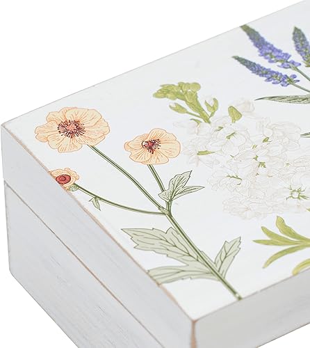 Miniatura 9 de Pequeña caja decorativa con tapa con bisagras, caja de almacenamiento de recuerdos hecha a mano de madera, caja de joyería con estampado floral,